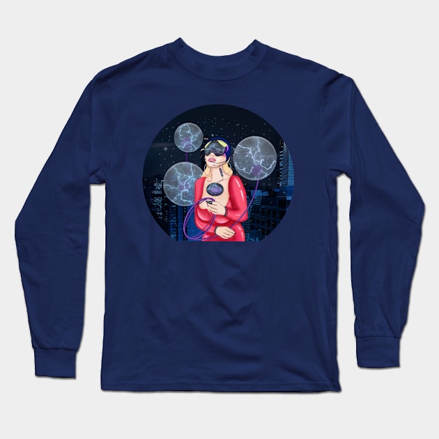 Cyber Girl. Starry night in the city Long Sleeve T-Shirt by KateQR